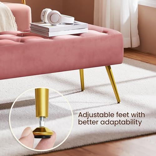 Yaheetech 45in Upholstered Velvet Ottoman Bench Seat with Gold Legs, Pink | Tufted Upholstered Bench Seat, Bed Bench with Tapered Gold Metal Legs, Sized for Window Seat Entryway Living Room - color: Pink