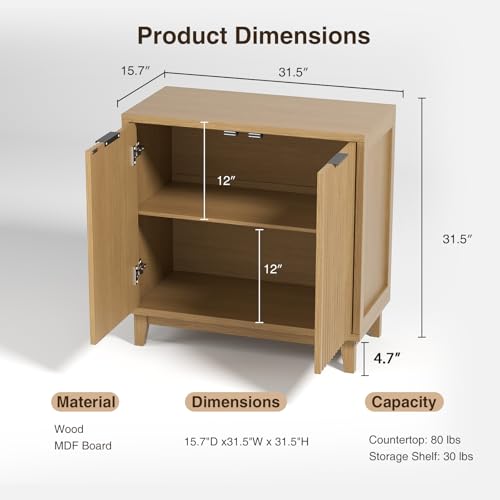 Fluted Cabinet with Storage, Mid Century Modern 2 Doors Sideboard Buffet | Accent Cabinet with Adjustable Shelves, Multifunctional Console Table for Living Room, Kitchen, Entryway, Wood Grain - color: Wood Grain, size: 2 Doors - 15.7"D x 31.5"W x 31.5"H