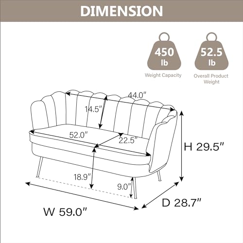 Chifee & Vingol Upholstered Small Loveseat for Small Space with Golden Legs,Beige - color: Chenille-beige