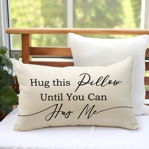 Fahrendom Hug This Pillow Until You Can Hug Me Lumbar Decorative Rectangle | Pillow Cover 12 x 20, Long Distance Relationships Anniversary Birthday Valentines Day Gifts for Boyfriend Girlfriend - color: Quote, size: 20" x 12" (Pack of 1)
