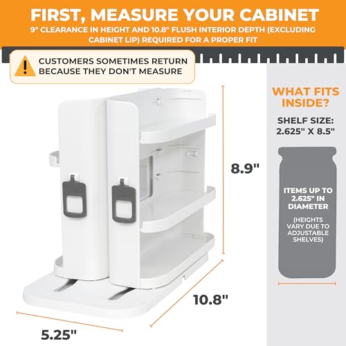 Spice Rack Organizer for Cabinet, 4 Adjustable Shelves | 4 Snap-In Adjustable Shelves, 8.9"H x 6.1"W x 10.8"D, Magnetic Modular Connect, Pivot-Up Shelves, Small Things Tray, No Tools