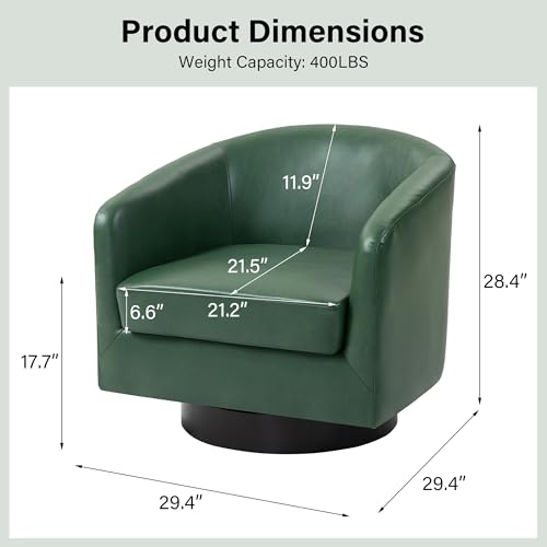Swivel Barrel Accent Chair, Comfy Reading Armchair, Green, Set of 1 | Club Chairs for Adults, Low-Back Design, Modern Round Style, Solid Wood Frame & Metal Swivel Base, For Living Room & Bedroom - color: Green