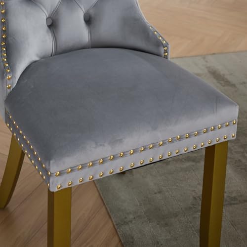 KEIKI Velvet Dining Chair, Upholstered Tufted Accent Seat | with Golden Solid Wood Legs for Dining Room Kitchen Room, Light Gray - color: Light Gray