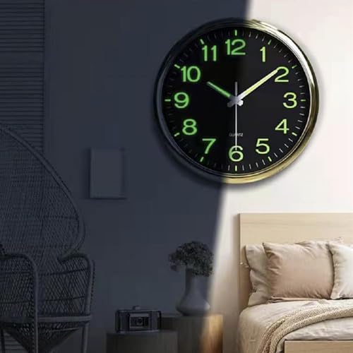 12 Inches Night Light Wall Clocks - with Silent Non-Ticking Glowing Function - Big Solid Numbers Easy to Read Both Day and Night (Black) - color: Black