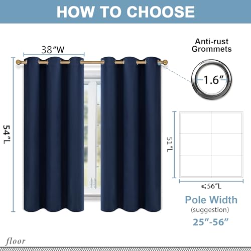Diraysid Navy Blue Grommet Blackout Curtains for Bedroom Thermal Insulated Room Darkening Curtains Drapes, 38 x 54 inch, 2 Panels - color: Navy Blue, size: 38"W x 54"L (Pack of 2)