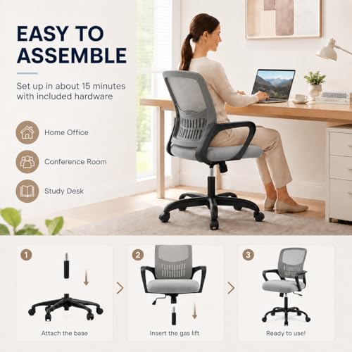 Ergonomic Office Chair, Home Office Desk Chair, Game Chair with Lumbar Support, Breathable Mesh Chairs, Swivel Desk Chairs for Computer, Home, Office, 360° Swivel (Grey) - color: Grey With Fixed Armrest