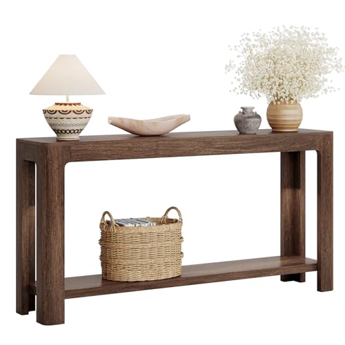 Tribesigns 63 Inch Entryway Console Table, 2-Tier Farmhouse Narrow Sofa Table Behind Couch, Accent Entrance Console Furniture for Entryway, Foyer, Hallway, Dark Brown - color: Dark Brown