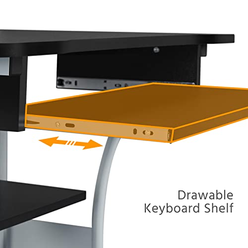 Topeakmart Rolling Computer Desk with Charging Station and 2 USB Ports for Small Space, Study Writing Desk with Keyboard Tray and Printer Shelf for Home Office, Compact Study Table with Wheels, Black - color: Black
