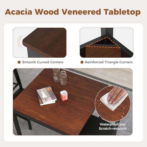 GOFLAME 3-Piece Dining Table Set for 2, Wooden Square Kitchen Table with 2 Upholstered Chairs, Space-Saving Dining Room Furniture Set for Dining Room, Breakfast Nook, Small Space, Brown & Black - color: Brown & Black