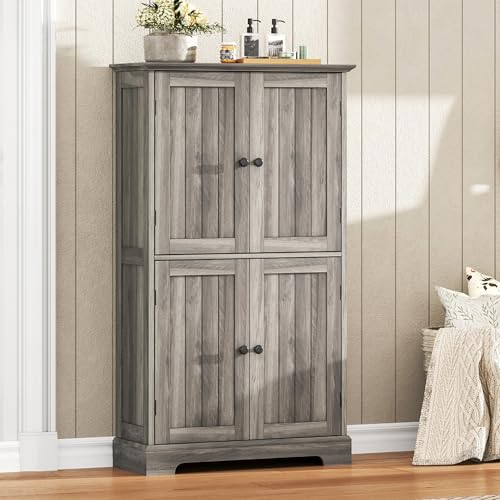 ChooChoo Bathroom Floor Cabinet with Adjustable Shelves | Bathroom Storage Cabinet, 4 Doors, Freestanding Cupboard for Living Room, Kitchen Pantry, Retro Grey - color: Retro Grey, size: 11.81"D x 23.62"W x 43.31"H