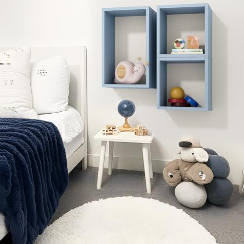 Wall Mount Shelf Set of 3, Floating Cube Shelves for Space Discovery Home and Commercial Use, Large Size Shelves Set, Peace Blue - color: Peace Blue, size: Set3