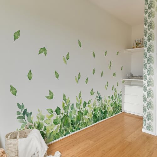 3 Pieces Green Leaves Wall Decals Vinyl Green Vines Wall Stickers Removable Art Murals Peel and Stick Leaves Decor for Girls Bedroom Living Room Nursery - style: Leaves
