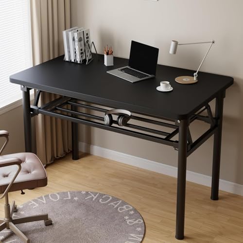 Folding Desk, 39.4" Foldable Desk for Small Spaces - Space Saving Folding Computer Desk, Portable Compact Design for Home Office, Bedroom, Dorm & Apartment, No Assembly Required - color: Frame:black/Board:black, size: 39.4"*19.7"