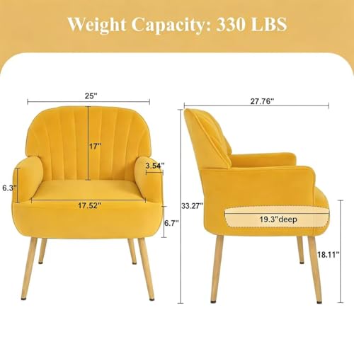 Velvet Accent Chair with Armrest, Modern Curved Back Barrel Chair, Soft Cushion Single Sofa for Living Room Bedroom Office Cafe Yellow - color: Yellow