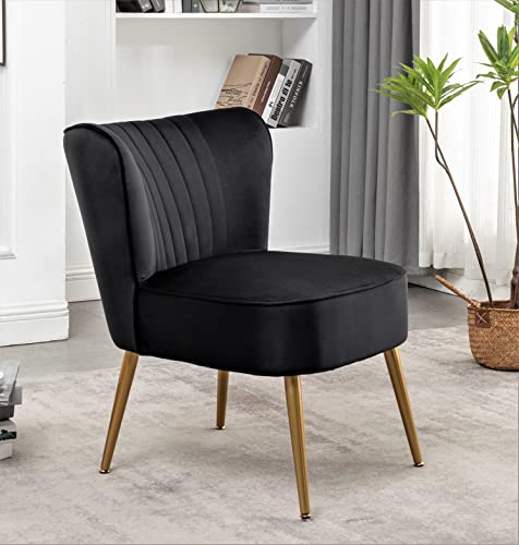 Container Furniture Direct Modern Velvet Accent Chair for Living Room, Bedroom, or Entryway, Stylish and Comfortable Armless Design with Metal Legs, Black - color: Black