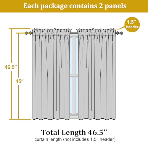 Furman White Sheer Curtains 45 Inch Length 2 Panels Set for Living Room Bedroom Bathroom Window, Airy Jacquard Clip Short Curtains for Small Window, 40Wx45L inch - color: White, size: 40"W x 45"L (Pack of 2)