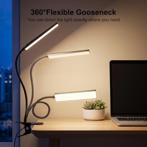 Vansuny Clip on LED Desk Lamp, Eye-Caring USB Reading Light for Home Office | 3 Color Modes,6 Brightness Levels,Adjustable Gooseneck,Sturdy Metal Clip,5W Black,Fits Dorm Bed, Monitor Side & Narrow Spaces - color: Black