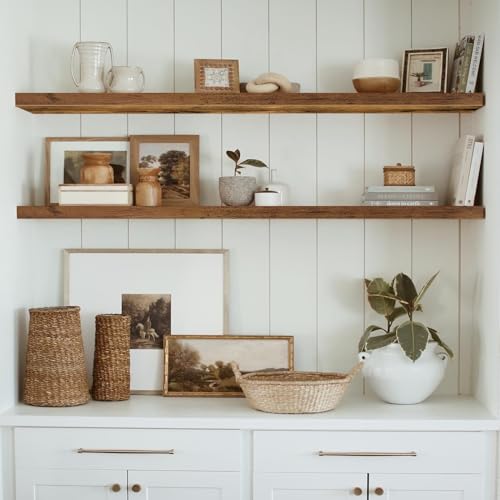 QEEIG Floating Shelves for Wall 55.1" Extra Long - Wall Shelf Bathroom Kitchen Living Room Bedroom Farmhouse Home Decor Display Bookshelf Large 55.1 x 9.3 inch Set of 2, Rustic Brown (008-140BN) - color: A. Brown, size: 55.1"