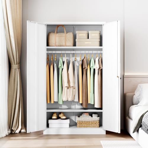 Metal Wardrobe Cabinets with Lock,Clothing Locker 72" X 36" X 18" Storage Cabinets for Home Room,Fire Department, School, Employee,Gym,Government (White) - color: White, size: 18"D x 36"W x 72"H