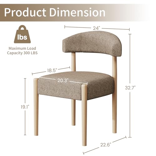 VKNOW Wooden Dining Chairs Set of 2 with Rubberwood Legs, Curved Backrest | Modern Upholstered Dining Chairs with Thickened Cushion, Soft Chenille Fabric, for Dining Room/Kitchen, Dark Brown - color: Dark Brown, size: Set of 2