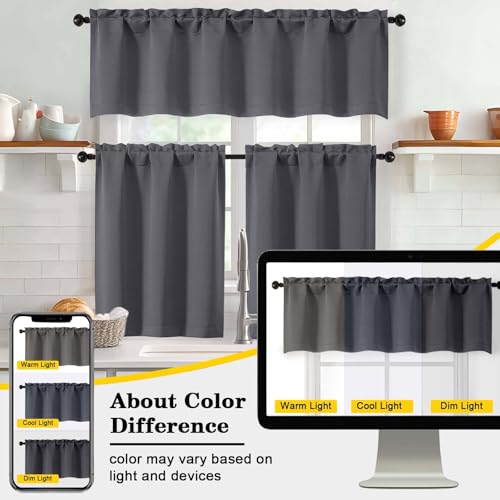 Grey Kitchen Blackout Curtains 30 Inch Length Tier 2 Panels, Soft Solid Thermal Insulated Room Darkening Small Window Curtains for Bathroom Basement, Grey, 2PCS Each 30" Wx30 L - color: Grey, size: 30"W x 30"L (Pack of 2)