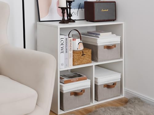 StorageWorks Fabric Storage Bins with Lids, Closet Storage Bins | Lidded Dust-proof, Easy Pull Handles, Foldable, Stackable, Ideal for Clothes Blanket Towel, Large, Brown and White, 3-Pack - color: Brown and White, size: Large