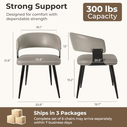 Dining Chairs Set of 6, Modern Faux Leather Kitchen Chairs | Faux Leather Upholstery, Curved Back, Metal Legs, Easy Clean, Dining Room, Breakfast Nook, Restaurant, Cafe, Matte Gray - color: Matte Gray, size: Set of 6