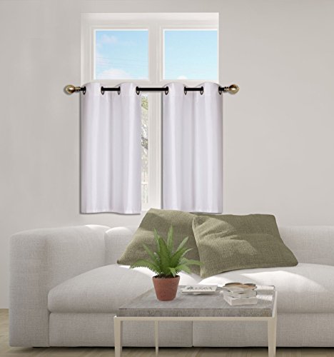 Elegant Home 2 Panels Tiers Grommets Small Window Treatment Curtain Faux Silk Insulated Blackout Drape Short Panel 28" W X 36" L Each for Kitchen Bathroom or Any Small Window # D24 (White) - color: White