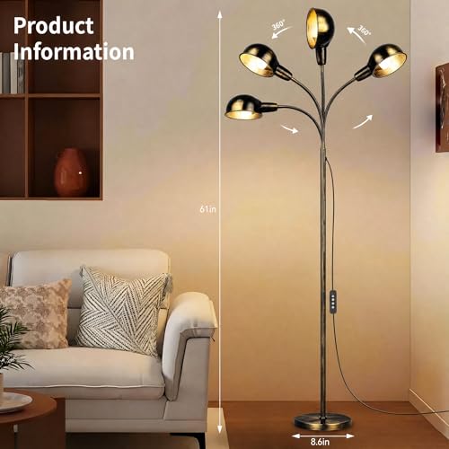 Floor Lamp with Flexible Gooseneck and Rotatable Shade,Standing Lamp include Dimmer LED Bulb,Ideal Tall Lamp with Dimmer and Timer Switch for Reading,Bedside and Living Room (Gold Black Brushed) - color: Gold Black Brushed