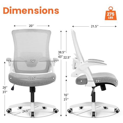 NEO CHAIR Office Desk Chair High Back Mesh Chair Adjustable Lumbar, Grey | Ergonomic High-Back Design with Breathable Mesh, Flip-Up Armrests, Comfortable Support for Home office or Computer Work - color: Grey