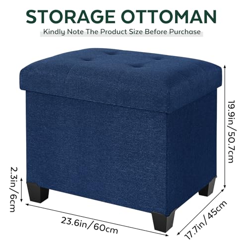 Ottoman with Storage, Rectangular Storage Ottoman, Linen Ottomans with Legs for Living Room Bedroom Dorm, 23.6" D x 17.7" W x 19.9" H, Blue - color: Blue, size: 23.6"D x 17.7"W x 19.9"H