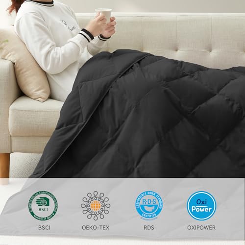 Deodar Down Fiber Throw Blanket Lightweight Packable Throw Indoor & Outdoor | Lightweight Black Down Throw Blanket for Couch,Outdoor Picnic Lap Soft Throw Comforter for Office Bedroom, Machine Washable - color: Black