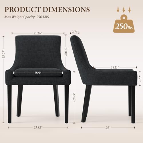 COLAMY Modern Dining Room Chairs Set of 2 with Mid Back and Wood Legs, Upholstered Kitchen Chairs for Dining Room/Living Room, Black - color: Black, size: Set of 2