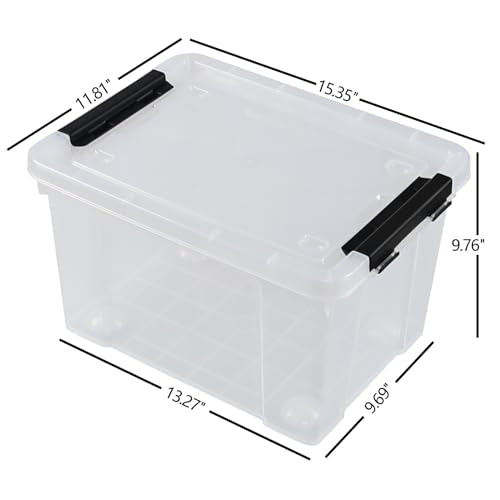 4-Pack 24 Quart Storage Box, Clear Plastic Storage Bin with Wheels | Secure Black Side Latches, Built-In Rolling Wheels, Space-Saving Stackable Home Organizer - size: 24 quart