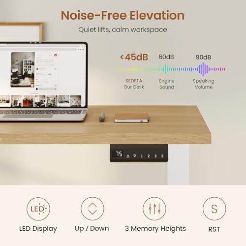 SEDETA Farmhouse L Shaped Standing Desk, 70.1" x 73.2" Height Adjustable Home Office Executive Desk with Drawers, Power Outlet, Monitor Stand, Sit Stand Table with Led Lights for Home Office, Oak - color: Oak