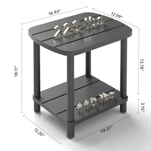 Outdoor Side Table with 2-Tier, Bamboo Small Patio Adirondack Oval Tables | Grey,Easy Assembly,Easy Maintenance,Weather Resistant,Indoor,Outdoor,Patio,Pool,Porch - color: Grey, size: Oval Table