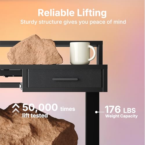 HUANUO 63″ x 26″ Electric Standing Desk with 2 Drawers &24.4″ Large Keyboard Tray, C-Clamp Mount Compatible, Adjustable Computer Desk for Office, Sit Stand Up Desk with 4 Height Presets, Black - color: Black, size: 63*26 inch