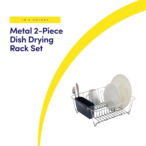 Dish Drying Rack & Cutlery Holder 2 Piece Set - Compact Sink-Fitting Dish Drainer with Rubberized Undercoating, Space-Saving Kitchen Organizer for Plates, Cups, Bowls & Utensils in Sink, Navy Blue - color: Navy Blue