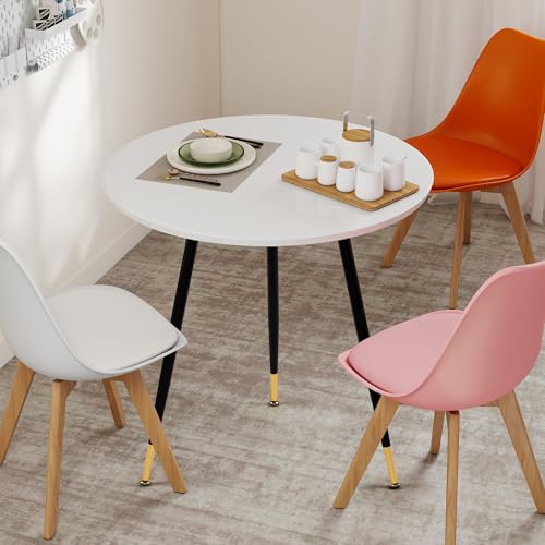 Round Dining Table, 23.6" Kitchen Dining Table with Thickened Tabletop and Metal Pedestal,Mid Century Modern Bistro Table for Dining Room,Small Places, Living Room,Cafe (White) - color: White