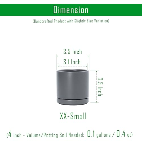 D'vine Dev 2-Pack Ceramic Pots with Saucers, Grey, 3.5 in, 94-V-A-3 | Modern Cylinder Design, Glazed Ceramic, Drainage Hole & Saucer Included, High Temperature Fired, Elegant Home Accent - color: Gray, size: 3.5 Inch
