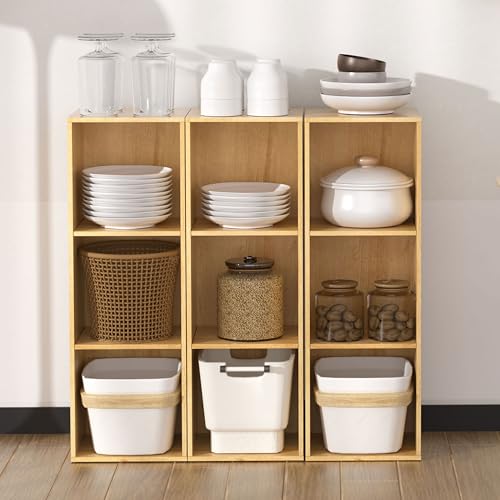 3 Cube Storage Organizer,Cube Shelf,3 Tier Cube Low Bookcase Freestanding Storage Display Organizer, Three-Cubes Open Shelf Bookshelf for Home Office (Oak, 3-Cube) - color: Oak, size: 3-Cube
