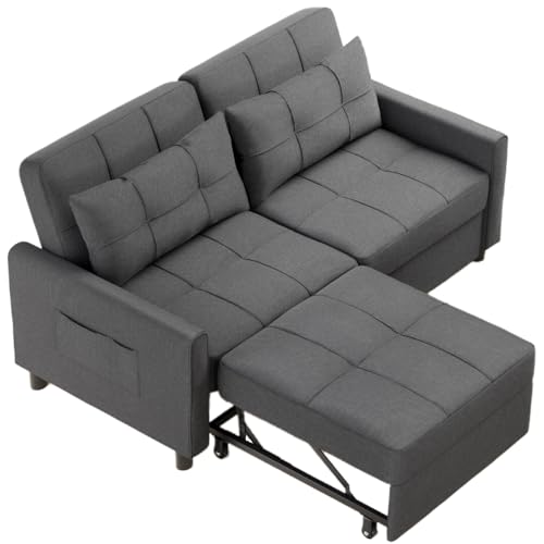 Aiho 54" Sleeper Sofa Bed, Pull-Out Couch, Dark Gray | Pull-out Sofa Bed with Adjustable Backrest and Side Pocket, Ideal for Apartments, Guest Rooms and Living Rooms - size: 2 Seater