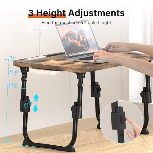 Lap Desk for Bed Adjustable Height with USB Port 23.6" x15.7" Desktop | Storage Drawer, Bookshelf, Fits 17" Laptop, For couch WFH Study, Foldable Non-Slip No Assembly Sturdy Lightweight Carbonized - color: Carbonized