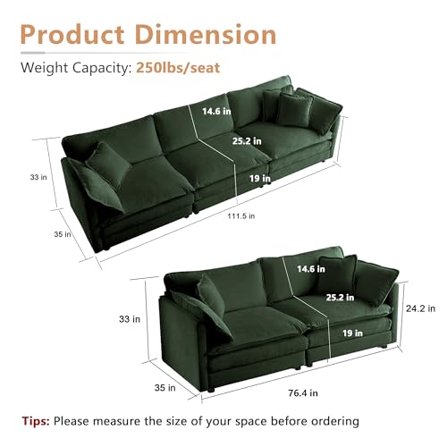 Luxury Oversized 3 Piece Sofa Set, 2 Pieces of 2 Seater and 1 Piece of 3 Seater Sofa, Modern Chenille Comfy Cloud Couches Set with 13 Pillow for Living Room Office, Evergreen - color: Evergreen, size: 3+2+2
