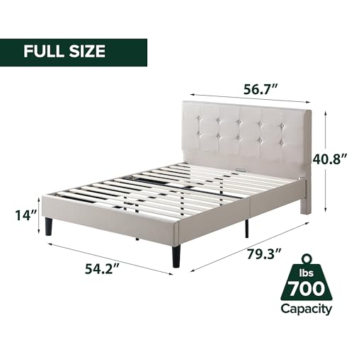 ZINUS Ibidun Upholstered Platform Bed Frame, Mattress Foundation, Wood Slat Support, No Box Spring Needed, Eco Friendly WonderBox (TM),Easy Assembly, Soft Beige, Full - color: Beige, size: Full, style: Button Tufted (New Small Box)