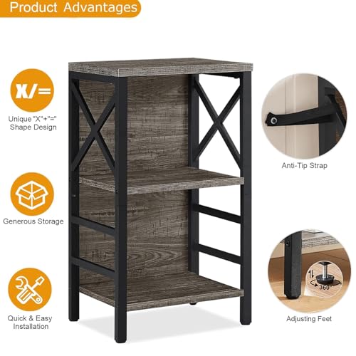 MNEETRUNG Small Bookcase,3 Tier Industrial Bookshelf with Metal Frame and Backboard,Low Grey Book Shelf,Book case for Small Spaces,Living Room,Bedroom and Home Office - color: Grey, size: 3-Tier (15.7"W x 11.8"D x 27.6"H)