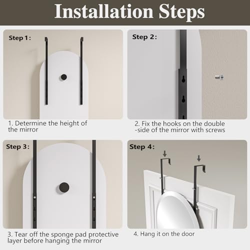Over the Door Mirror Full Length, 56x21 Inch Frameless Door Mirror | 2 Hooks, frameless, full length, 20mm beveled edge, 5mm HD glass, rectangle, anti-rust, for bedroom/entryway/cloakroom - size: 56"L x 21"W