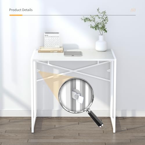 Lutown-Teen Small Folding Desk 32 inch, White | No Assembly Required Small Office Desk, Writing Gaming Computer Camping Desk for Small Spaces - color: White, size: 32 Inch