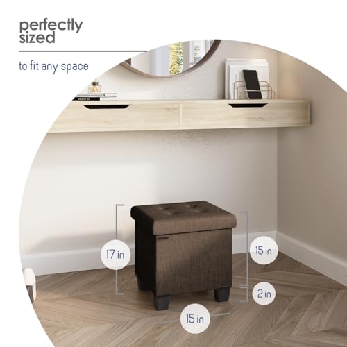 Storage Ottoman Cube with Small Bin, 15-in Square Ottoman with Storage for Living Room and Bedroom, Small Ottomans Foot Rest, Fabric Foot Stools Ottomans Max 330lbs, Brown - color: 06 - Brown