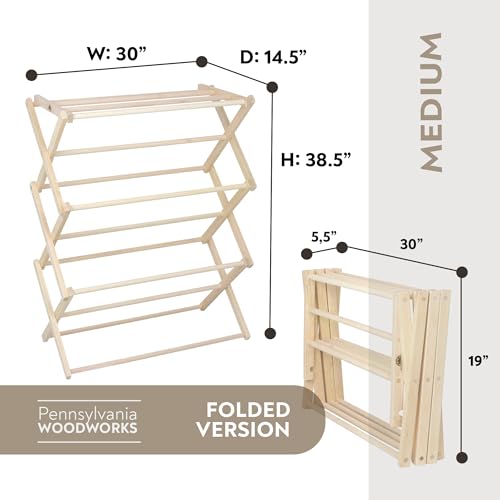 Premium American Maple Clothes Drying Rack - Handcrafted in Pennsylvania - Solid Wood Construction, Collapsible, Eco-Friendly Laundry Solution (Medium) - color: Medium | Flat Top